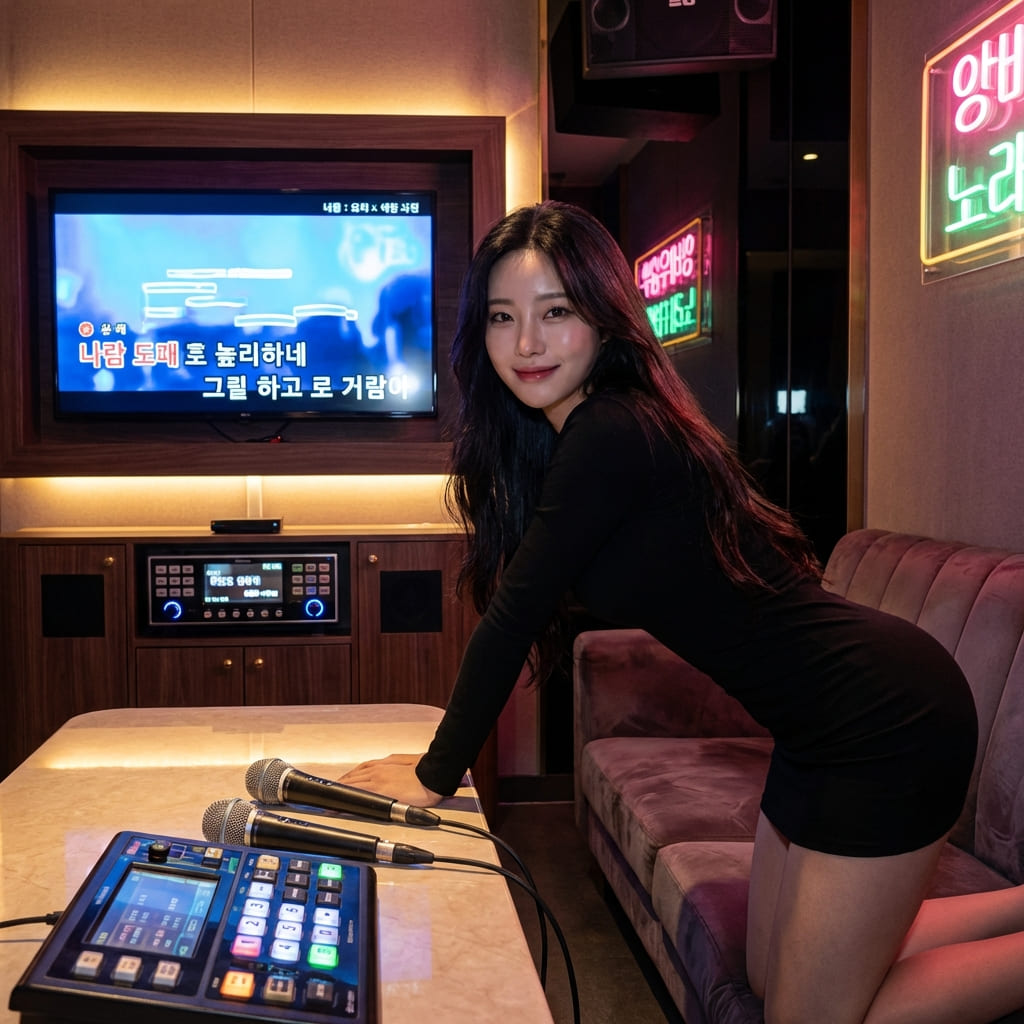 강남 달토 가라오케 중형 룸 내부 — 4~8인 수용